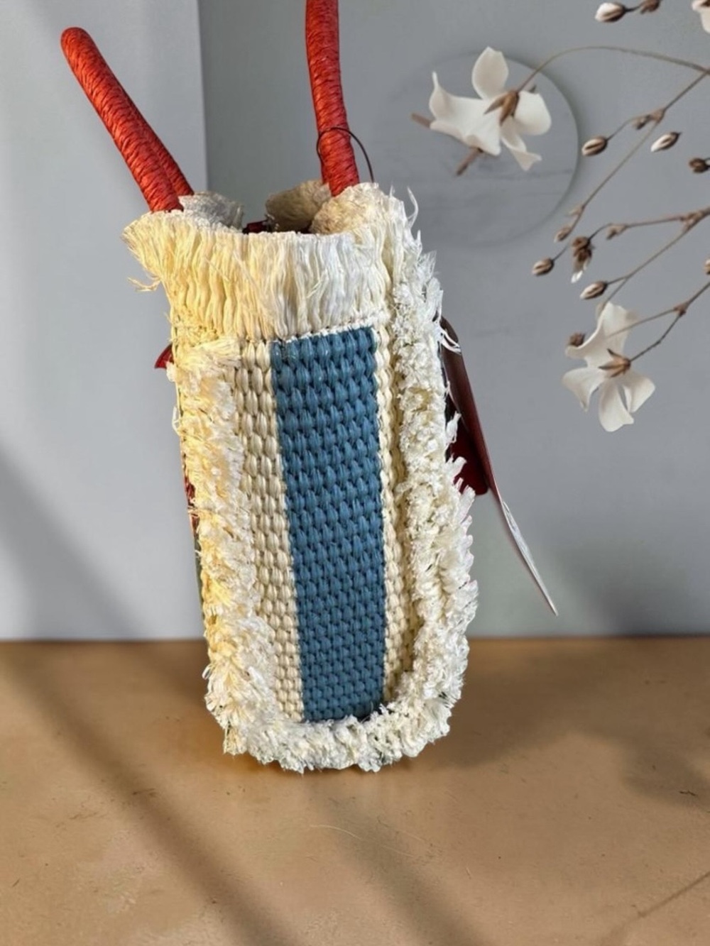 Patricia Nash Blue & Cream Striped Straw Tote with Red Accents - Picture 4 of 6